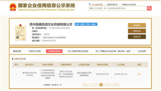 贵州酱藏院酒文化传播有限公司发布违法广告