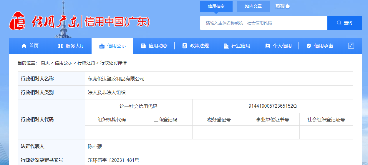广东省东莞市生态环境局对东莞俊达塑胶制品有限公司作出行政处罚(图2)